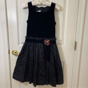 Bonnie Jean Girls Black Velvet & Floral Paisley Taffeta Dress